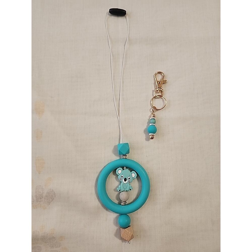 Car Charm For Rear View & Small Keychain Combo Blue Panda